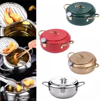 Фритюрница Tempura из нержавеющей стали 304, японская фритюрница с крышкой и термометром с фильтром, 20 см, 24 см, кухонные принадлежности