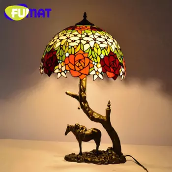 FUMAT Винтажная настольная лампа Тиффани, затеняющая лампа из витражного стекла в европейском стиле арт-деко, освещение для гостиной и спальни
