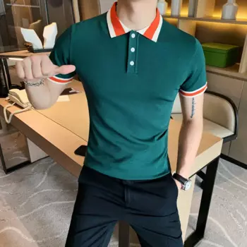 Футболки-поло Повседневное мужской Para Hombre Camisa Polo Вязание поло в Корейском стиле Новый размера плюс бренд Для мужчин Поло рубашка Для мужчин футболка с коротким рукавом Для мужчин Топ