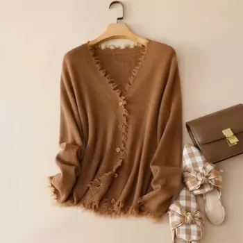 FW24, осенне-зимний новый толстый европейский модный женский кардиган из 100% кашемира с v-образным вырезом