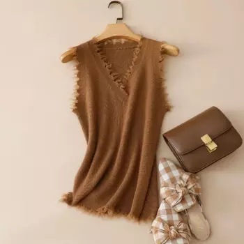 FW24 шикарный европейский модный пуловер из 100% кашемира с v-образным вырезом в стиле Майяра