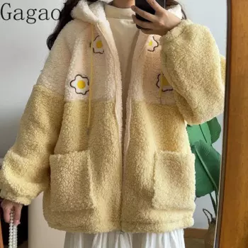 Gagaok Sweet Parkas Mujer корейское модное зимнее пальто элегантное пальто с капюшоном и карманами меховая лоскутная одежда Kawaii верхняя одежда куртки