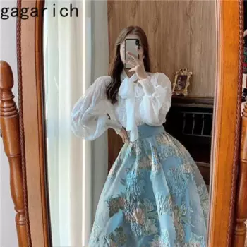 Gagarich Женская юбка корейский винтажный шикарный Универсальный Новый дизайн чувственная нишевая рубашка Весна-Осень с цветочным принтом юбки-зонты
