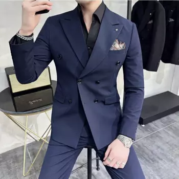 gaijia Four Seasons толстый и тонкий двубортный костюм мужской облегающий костюм в корейском стиле модный маленький деловой костюм высокого класса