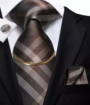 Галстук Hi-Tie коричневый клетчатый деловой мужской галстук Шелковый роскошный никель модный галстук цепочка носовой платок запонки набор дизайн подарок для мужчин свадьба
