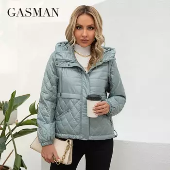GASMAN 2022 Женская Весенняя куртка, модная повседневная короткая парка, тонкое хлопковое пальто с капюшоном, женские куртки, теплая верхняя одежда 21159