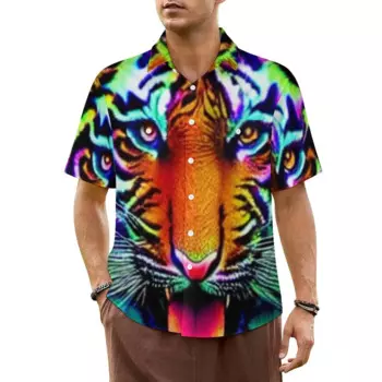 Гавайская рубашка Tie Dye Tiger для мужчин, пляжные красочные повседневные рубашки с животными, винтажные блузки большого размера в уличном стиле с короткими рукавами