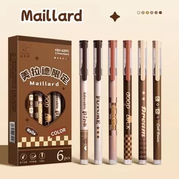 Гелевые ручки Maillard, набор 6 шт., кофейные оттенки, черное перо
