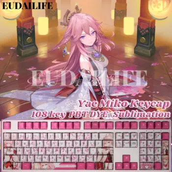 Genshin Impact Yae Miko 108 клавиша PBT 5-сторонняя краска Сублимация Вишневый профиль MX Переключатель поперечной оси клавиатура механическая клавиатура подарок
