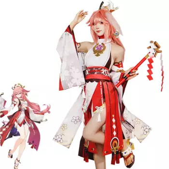 Genshin Impact Yae Miko Косплей Костюм Женская игровая форма Женские костюмы на Хэллоуин Карнавальное розовое платье Аниме Наряд Полный комплект Cos