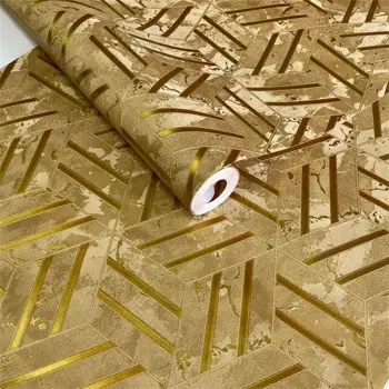 Геометрические обои для гостиной, спальни, 3D тиснение, золотые линии, полоски, рулон бумаги
