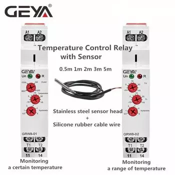 Din-рейка GEYA GRW8-01/02, реле контроля температуры 16 А AC/DC24-240V, с водонепроницаемым NTC датчиком нагревания и охлаждения