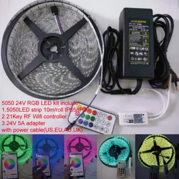 Гибкая светодиодная лента RGB SMD5050, 600 светодисветодиодный, 21 клавиша, wifi, 24 В