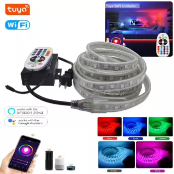 Гибкая Водонепроницаемая светодиодная лента Smart Tuya, Wi-Fi, управление через приложение, голосовое управление, переменный ток 220 В, 5050 в, RGB, 60 светодиодный одов/м, IP67