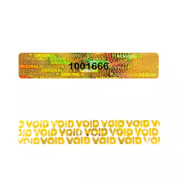 Голографические гарантийные этикетки VOID, золотые, 5x1 м с серийным номером