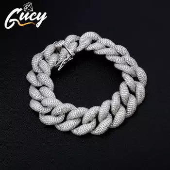 GUCY, Модный высококачественный браслет-цепочка Майами, мужские ювелирные изделия в стиле хип-хоп, серебряные браслеты с цирконием AAA
