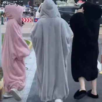 Халат женский бархатный коралловый плотный однотонный с капюшоном популярная просторная корейская модная мешковатая Одежда удобная одежда для сна Новинка