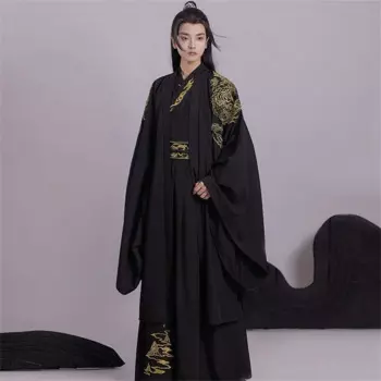 Hanfu мужской традиционный китайский костюм для косплея древние комплекты Hanfu мужской костюм на Хэллоуин Hanfu черный комплект из 3 предметов плюс размер 2XL