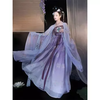 Hanfu Женский фиолетовый топ с большим рукавом, китайское элегантное традиционное платье Тан, танцевальный костюм феи, женская одежда принцессы, карнавал