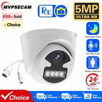 HD 5MP IP POE камера купольная двусторонняя аудиосистема внутреннего видеонаблюдения система видеонаблюдения цветная камера ночного видения умный дом камера безопасности POE