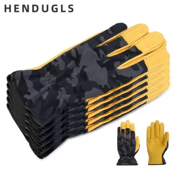 HENDUGLS 5 шт. рабочие перчатки защитный верхний слой из воловьей кожи камуфляжная ткань тактика безопасные перчатки износостойкие Нескользящие 9530MC