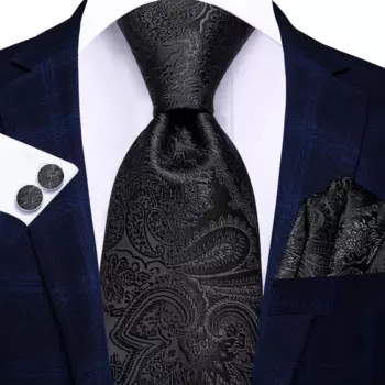 Hi-Tie Черный деловой мужской галстук с пейсли 8,5 см, жаккардовый галстук, аксессуары, повседневная одежда, галстук, Свадебная вечеринка, запонка, оптовая продажа