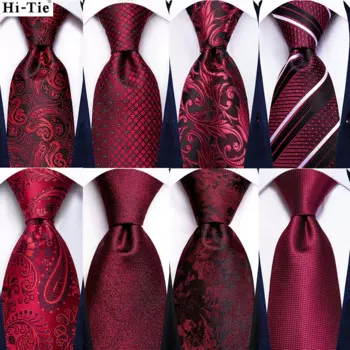 Hi-Tie Дизайнерский полосатый бордовый черный Шелковый Свадебный галстук для мужчин Handky Cufflink подарок мужской галстук Модный деловой вечерние Прямая поставка