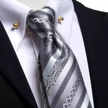 Hi-Tie Дизайнерский полосатый Серебряный серый Шелковый Свадебный галстук для мужчин ручная запонка мужской галстук с воротником булавка бизнес вечерние Прямая поставка