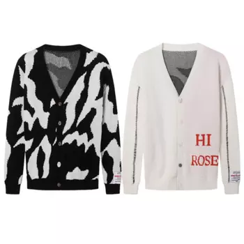 High Street RRR123 Кардиган Свитер Мужчины Женщины Свободные Черно-Белые Полосы Повседневные RRR123 Трикотажные Куртки