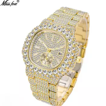 Хип-хоп бренд MISSFOX модные часы Iced Out мужские роскошные часы с бриллиантами 18-каратного золота автоматические часы с датой стальные водонепроницаемые часы мужские