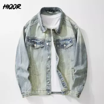 HIQOR осенние мужские винтажные джинсовые куртки, модная мотоциклетная куртка, пальто, мужские куртки, высококачественные мужские мешковатые джинсовые куртки