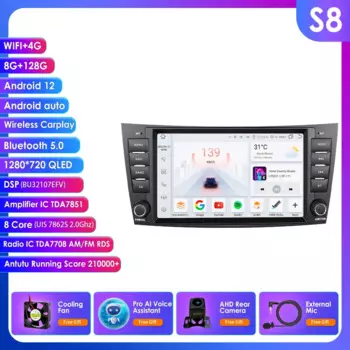 Hizpo 8 "2 Din автомобильный радиоприемник Carplay для Mercedes-Benz E-class W211 GLS W219 W209 W463 Android 13 Мультимедийный плеер GPS RDS FM BT 4G