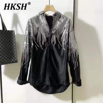 HKSH 2024 Мужская корейская модная брендовая дизайнерская рубашка с длинным рукавом персонализированный сверкающие крылья вышитый Топ сценический костюм HK2359