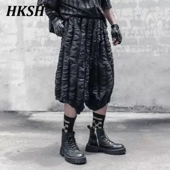 HKSH Летние новые мужские шорты Tide Нишевые темные японские 3D сетчатые дизайнерские повседневные широкие темные капри Укороченные брюки средней длины HK2346