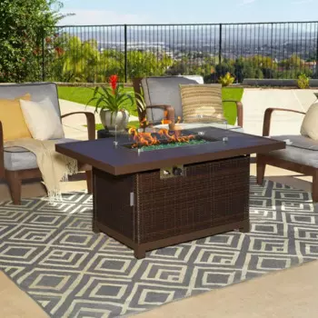 Home Novi Rattan 52-дюймовый стол для костра на пропане с прямоугольной алюминиевой рамой - сертифицированный CSA, патио на открытом воздухе 50 000 БТЕ
