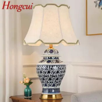 Hongcui Современная Керамическая Настольная лампа с регулируемой яркостью, китайский синий и белый фарфор, настольная лампа для дома, гостиной, спальни