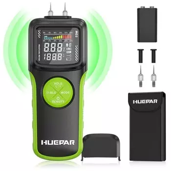 Huepar M03 Цифровой измеритель влажности древесины и бесконтактный детектор утечки воды 2 в 1, 9 типов тестеров влажности древесины с ЖК-подсветкой