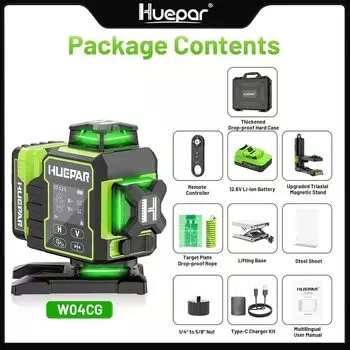 Huepar W04CG Зеленый Лазерный Уровень 4D 16 Линий