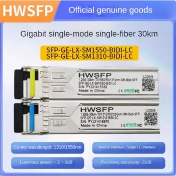 HWSFP1.25G 30kmGigabit одномодовый одноволоконный оптический модуль AB, Концевая пара, SFP-GE-LX-SM1310/1550-BIDI, Совместимость с Huawei H3C