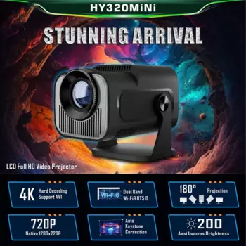 HY320 Мини-проектор Native 720P Android 11 200ANSI Wi-Fi6 BT5.0 Кино Открытый Портативный 180 ° Поворотный проектор