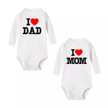 «I Love Dad Mom» и милым рисунком, детское боди для новорожденных, хлопковая футболка с короткими рукавами для близнецов, мальчик девочка Onesies комбинезон для маленьких детей; Одежда