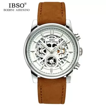 IBSO Спортивные кварцевые мужские часы с резным узором, мужские часы с ремешком из натуральной кожи