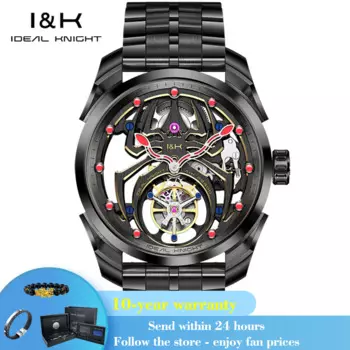 IDEAL KNIGHT 6802 автоматические часы с турбийоном для мужчин, механические наручные часы с полым скелетом, 50 м, водонепроницаемые роскошные мужские часы