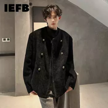 IEFB нишевый дизайн мужские шерстяные пальто повседневные двубортные с круглым воротником однотонные свободные мужские куртки осенняя мода 9C8088