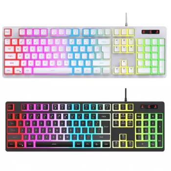 Игровая клавиатура, 104 клавиши, тихая низкопрофильная клавиатура RGB с подсветкой, механическое ощущение
