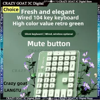 Игровая клавиатура Crazy Goat & LANGTU с 104 клавишами, L1 Rgb светодиодная клавиатура с подсветкой для ПК/компьютера/ноутбука, проводная, беспроводная, бесшумная (белая, зеленая)