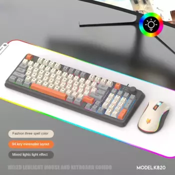Игровая клавиатура K820. Проводной USB-настольный ПК/ноутбук. Доступна 19-клавишная ручка без перфорации для регулировки громкости. Набор клавиатуры и мыши.