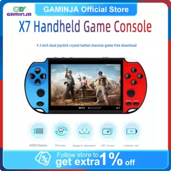 Игровая консоль GAMINJA X7, 4,3 дюйма, двойной джойстик, IPS экран, видеоплеер, Встроенные игры 8 ГБ для GBA, GBC, NES, CPS, GG, sfc