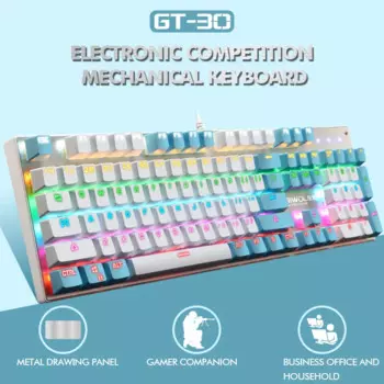 Игровая механическая клавиатура с металлической панелью, 104 клавиш, RGB Смешанная клавиатура с подсветкой и защитой от фиктивных нажатий, проводная клавиатура с синими переключателями для настольного ноутбука