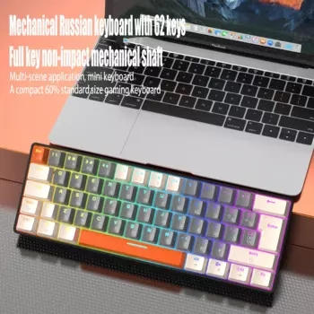 Игровая механическая мини-клавиатура T60 с русской и английской раскладкой, 62 клавиши, RGB, Type-C, проводная игровая клавиатура NKRO 60%, эргономичная клавиатура для геймеров
